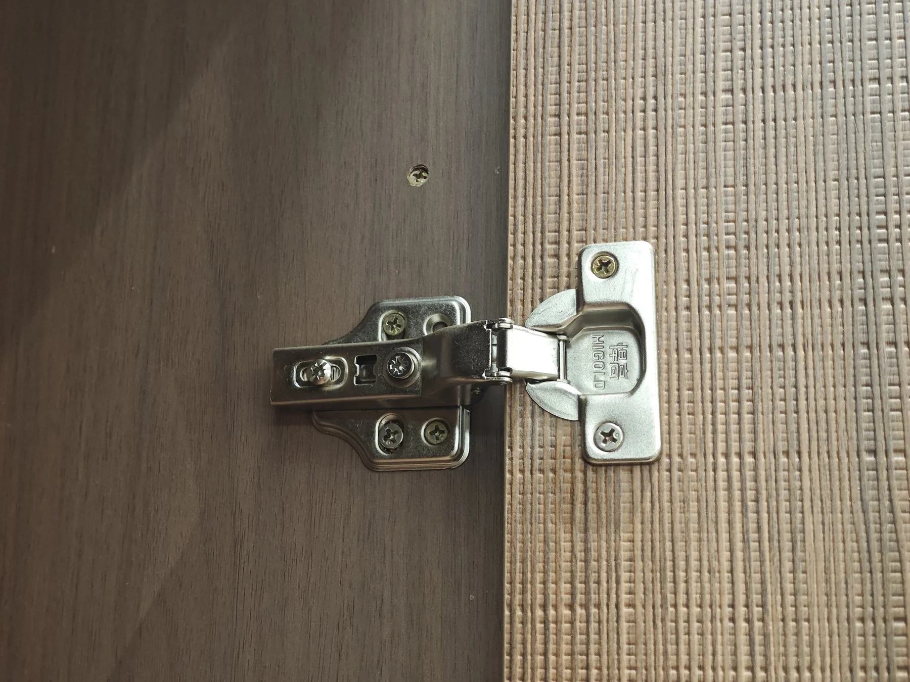 Real cabinet hinge detail
